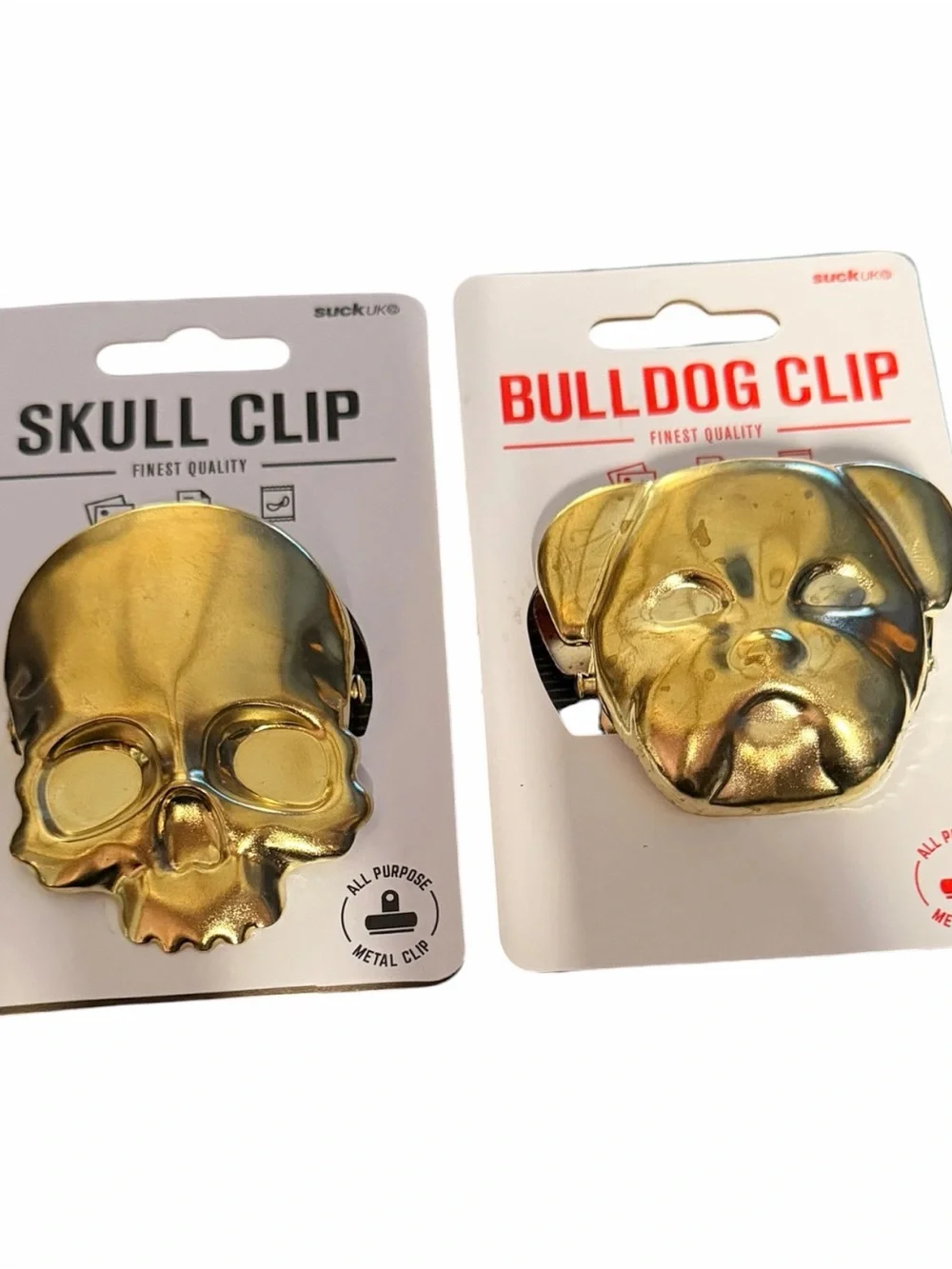 Suck UK Gold Skull & Bulldog Metal Clips Set of 2 Novelty Office Clips